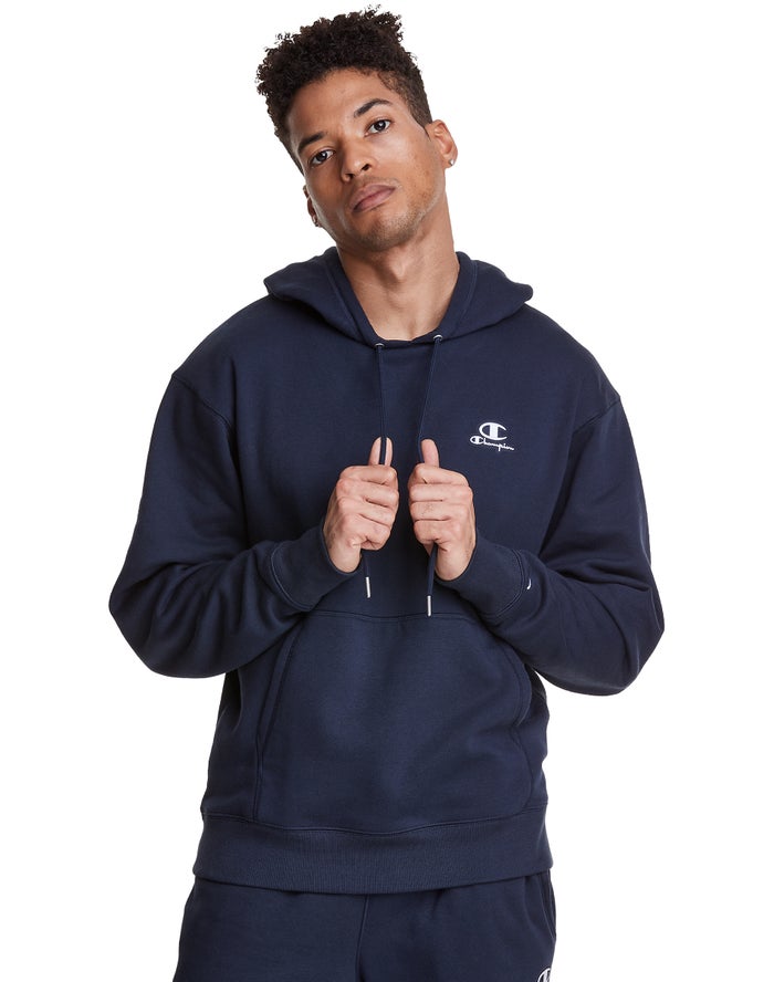 Champion Mens Hoodie NZ - Classic Fleece Embroidered Applique Logo Navy ( 8176-XLOAN )